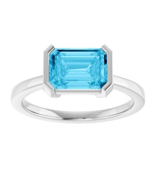 72361 Ring Set 14K White Lab-Grown Aqua Sapphire Emerald 8 X 6 Mm Polished Lab-Grown Aqua Sapphire Ring