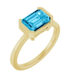 72361 Ring Set 14K Yellow Lab-Grown Aqua Sapphire Emerald 8 X 6 Mm Polished Lab-Grown Aqua Sapphire Ring