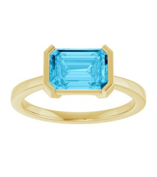 72361 Ring Set 14K Yellow Lab-Grown Aqua Sapphire Emerald 8 X 6 Mm Polished Lab-Grown Aqua Sapphire Ring