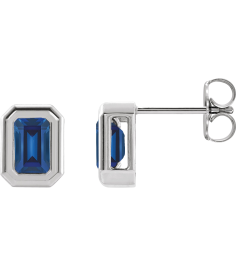 87364 Earring Set Lab-Grown Blue Sapphire Emerald 7 X 5 Mm Platinum Pair Friction Backs Included Polished Lab-Grown Blue Sapphire Solitaire Bezel-Set Earrings