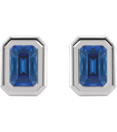 87364 Earring Set Lab-Grown Blue Sapphire Emerald 7 X 5 Mm Platinum Pair Friction Backs Included Polished Lab-Grown Blue Sapphire Solitaire Bezel-Set Earrings