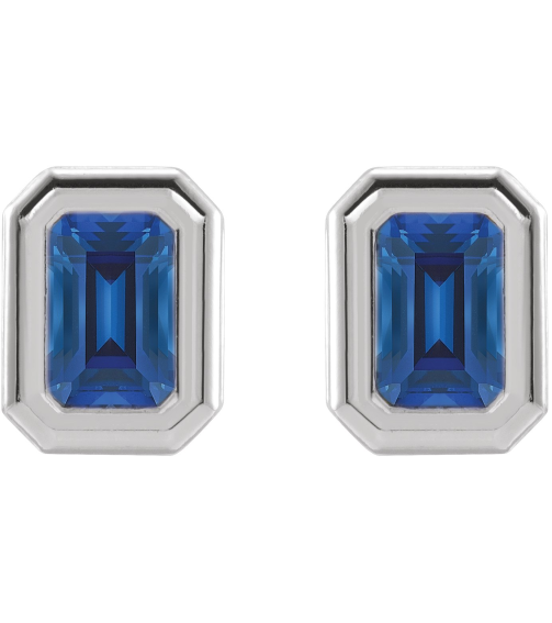 87364 Earring Set Lab-Grown Blue Sapphire Emerald 7 X 5 Mm Platinum Pair Friction Backs Included Polished Lab-Grown Blue Sapphire Solitaire Bezel-Set Earrings