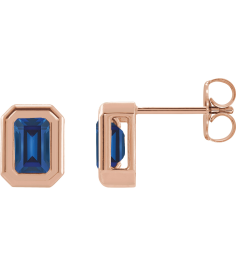 87364 Earring Set Lab-Grown Blue Sapphire Emerald 7 X 5 Mm 14K Rose Pair Friction Backs Included Polished Lab-Grown Blue Sapphire Solitaire Bezel-Set Earrings