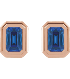 87364 Earring Set Lab-Grown Blue Sapphire Emerald 7 X 5 Mm 14K Rose Pair Friction Backs Included Polished Lab-Grown Blue Sapphire Solitaire Bezel-Set Earrings