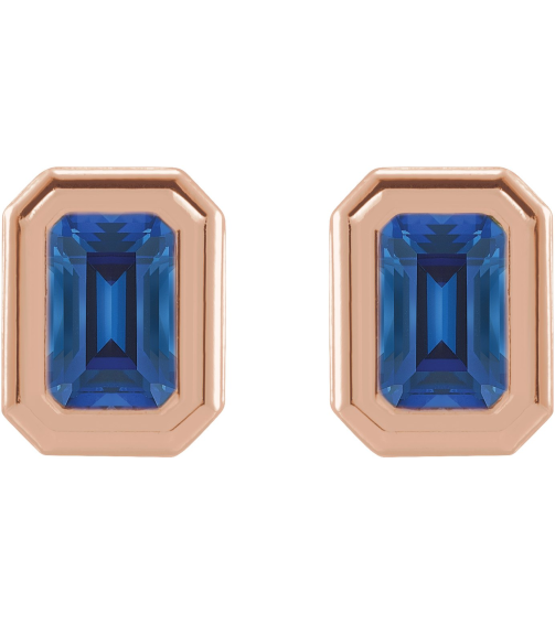 87364 Earring Set Lab-Grown Blue Sapphire Emerald 7 X 5 Mm 14K Rose Pair Friction Backs Included Polished Lab-Grown Blue Sapphire Solitaire Bezel-Set Earrings
