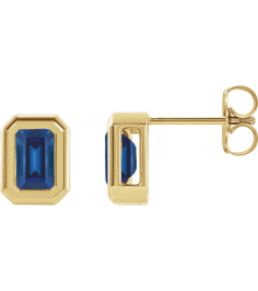 87364 Earring Set Lab-Grown Blue Sapphire Emerald 7 X 5 Mm 14K Yellow Pair Friction Backs Included Polished Lab-Grown Blue Sapphire Solitaire Bezel-Set Earrings