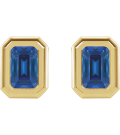 87364 Earring Set Lab-Grown Blue Sapphire Emerald 7 X 5 Mm 14K Yellow Pair Friction Backs Included Polished Lab-Grown Blue Sapphire Solitaire Bezel-Set Earrings
