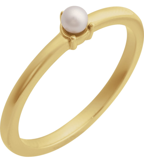 6716 Ring Set 14K Yellow Cultured Seed Pearl Pearl 3 Mm Polished Cultured Pearl Solitaire Stackable Ring