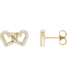 88758 Earring Set Natural Diamond Round 1 Mm 14K Yellow Pair Friction Backs Included Polished 15 Ctw Natural Diamond Interlocking Heart Stud Earrings