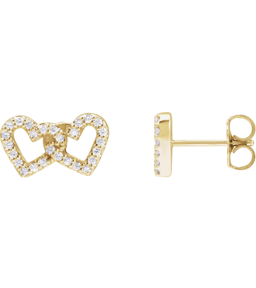88758 Earring Set Natural Diamond Round 1 Mm 14K Yellow Pair Friction Backs Included Polished 15 Ctw Natural Diamond Interlocking Heart Stud Earrings