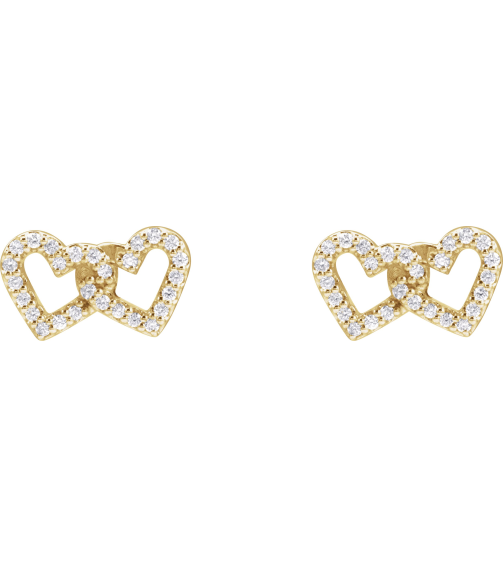 88758 Earring Set Natural Diamond Round 1 Mm 14K Yellow Pair Friction Backs Included Polished 15 Ctw Natural Diamond Interlocking Heart Stud Earrings