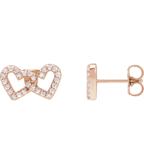 88758 Earring Set Natural Diamond Round 1 Mm 14K Rose Pair Friction Backs Included Polished 15 Ctw Natural Diamond Interlocking Heart Stud Earrings
