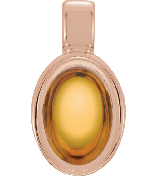 23487 Pendant Set 14K Rose Oval Natural Citrine 8 X 6 Mm Polished Natural Citrine Cabochon Bezel Pendant
