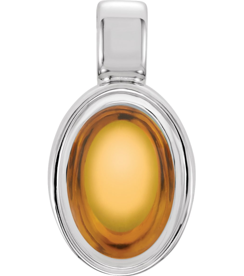 23487 Pendant Set 14K White Oval Natural Citrine 7 X 5 Mm Polished Natural Citrine Cabochon Bezel Pendant