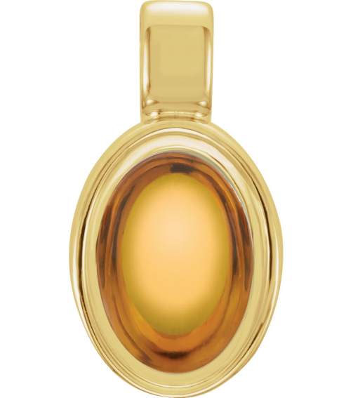 23487 Pendant Set 14K Yellow Oval Natural Citrine 7 X 5 Mm Polished Natural Citrine Cabochon Bezel Pendant