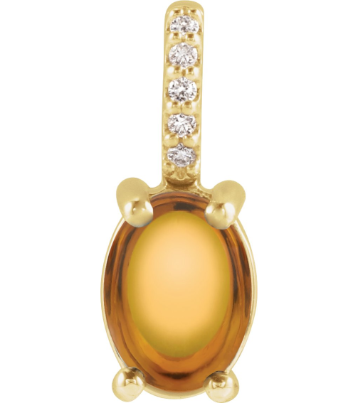 88500 Pendant Set 14K Yellow Oval Natural Citrine 6 X 4Mm 0.02 Ctw Natural Diamond I1, Gh Polished Natural Citrine And .02 Ctw Natural Diamond Cabochon Pendant
