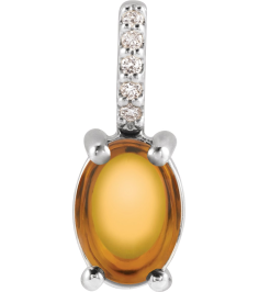 88500 Pendant Set Sterling Silver Oval Natural Citrine 6 X 4Mm 0.02 Ctw Natural Diamond I1, Gh Polished Natural Citrine And .02 Ctw Natural Diamond Cabochon Pendant