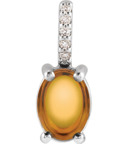 88500 Pendant Set 14K White Oval Natural Citrine 6 X 4Mm 0.02 Ctw Natural Diamond I1, Gh Polished Natural Citrine And .02 Ctw Natural Diamond Cabochon Pendant