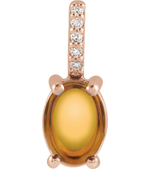 88500 Pendant Set 14K Rose Oval Natural Citrine 6 X 4Mm 0.02 Ctw Natural Diamond I1, Gh Polished Natural Citrine And .02 Ctw Natural Diamond Cabochon Pendant