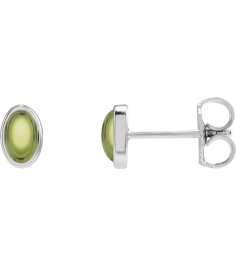 23489 14K White Set Oval Natural Peridot Pair 6 X 4 Mm Friction Friction Backs Included Bezel Polished Natural Peridot Bezel Earrings