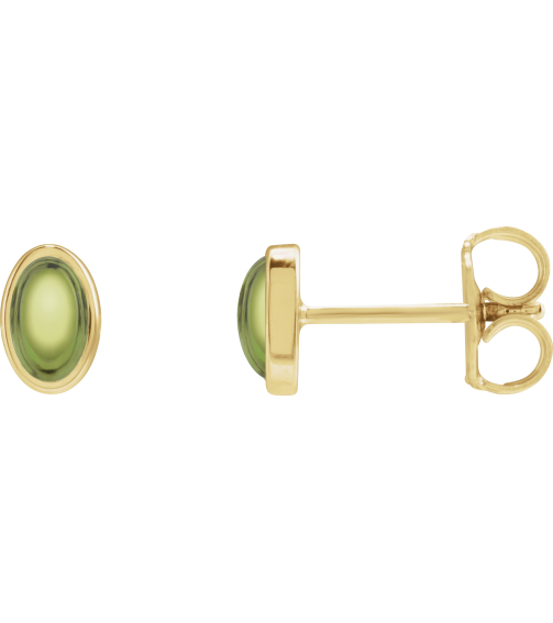 23489 14K Yellow Set Oval Natural Peridot Pair 6 X 4 Mm Friction Friction Backs Included Bezel Polished Natural Peridot Bezel Earrings
