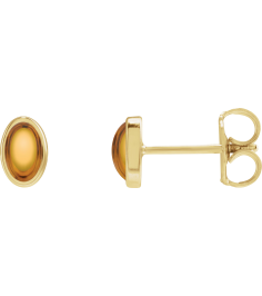 23489 14K Yellow Set Oval Natural Citrine Pair 5 X 3 Mm Friction Friction Backs Included Bezel Polished Natural Citrine Bezel Earrings