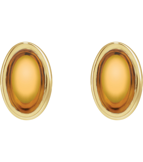 23489 14K Yellow Set Oval Natural Citrine Pair 5 X 3 Mm Friction Friction Backs Included Bezel Polished Natural Citrine Bezel Earrings