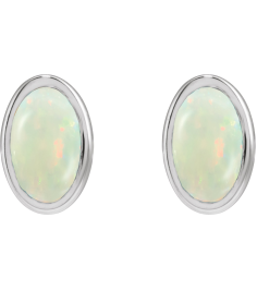 23489 14K White Set Oval Lab-Grown White Opal Pair 6 X 4 Mm Friction Friction Backs Included Bezel Polished Lab-Grown White Opal Bezel Earrings