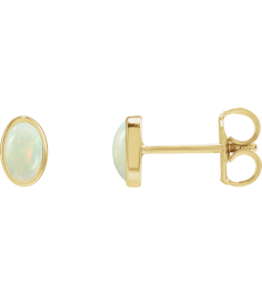 23489 14K Yellow Set Oval Lab-Grown White Opal Pair 6 X 4 Mm Friction Friction Backs Included Bezel Polished Lab-Grown White Opal Bezel Earrings