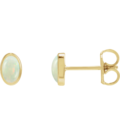 23489 14K Yellow Set Oval Lab-Grown White Opal Pair 6 X 4 Mm Friction Friction Backs Included Bezel Polished Lab-Grown White Opal Bezel Earrings