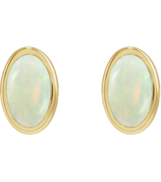23489 14K Yellow Set Oval Lab-Grown White Opal Pair 6 X 4 Mm Friction Friction Backs Included Bezel Polished Lab-Grown White Opal Bezel Earrings