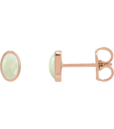 23489 14K Rose Set Oval Lab-Grown White Opal Pair 6 X 4 Mm Friction Friction Backs Included Bezel Polished Lab-Grown White Opal Bezel Earrings