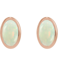 23489 14K Rose Set Oval Lab-Grown White Opal Pair 6 X 4 Mm Friction Friction Backs Included Bezel Polished Lab-Grown White Opal Bezel Earrings