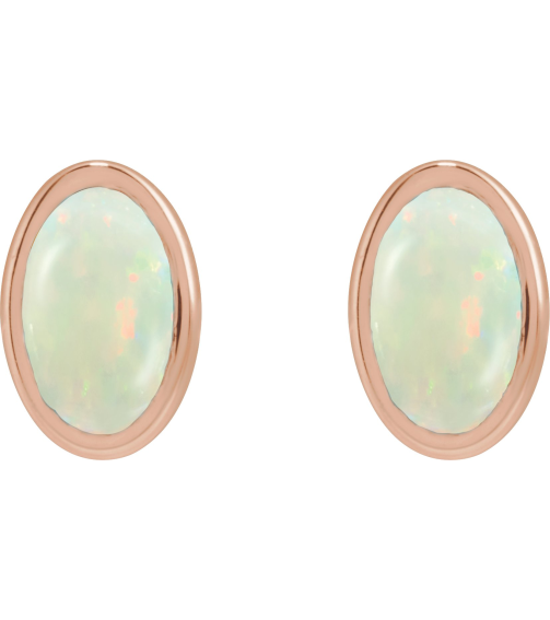 23489 14K Rose Set Oval Lab-Grown White Opal Pair 6 X 4 Mm Friction Friction Backs Included Bezel Polished Lab-Grown White Opal Bezel Earrings