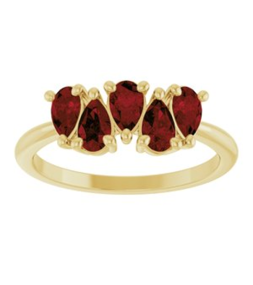 72454 Ring Set 14K Yellow Natural Mozambique Garnet Pear 5 X 3 Mm Polished Natural Mozambique Garnet Five-Stone Ring