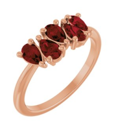 72454 Ring Set 14K Rose Natural Mozambique Garnet Pear 5 X 3 Mm Polished Natural Mozambique Garnet Five-Stone Ring
