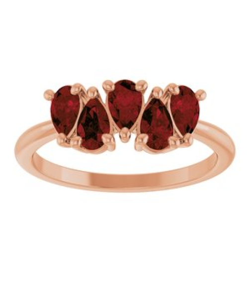 72454 Ring Set 14K Rose Natural Mozambique Garnet Pear 5 X 3 Mm Polished Natural Mozambique Garnet Five-Stone Ring