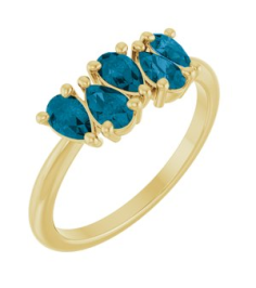 72454 Ring Set 14K Yellow Natural London Blue Topaz Pear 5 X 3 Mm Polished Natural London Blue Topaz Five-Stone Ring