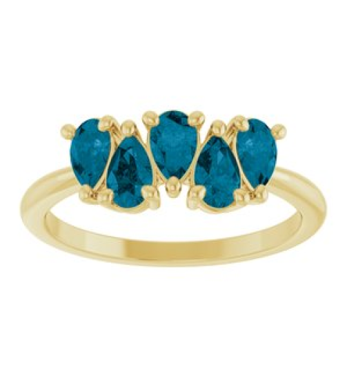 72454 Ring Set 14K Yellow Natural London Blue Topaz Pear 5 X 3 Mm Polished Natural London Blue Topaz Five-Stone Ring