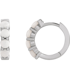 87181 Earring Set 14K White 14.7 Mm 3 Mm Natural White Opal Round 3 Mm Pair Hinged Polished Natural White Opal Cabochon Hinged Hoop Earrings