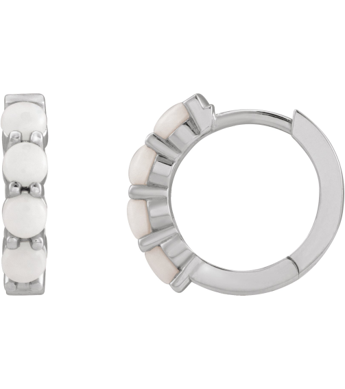 87181 Earring Set 14K White 14.7 Mm 3 Mm Natural White Opal Round 3 Mm Pair Hinged Polished Natural White Opal Cabochon Hinged Hoop Earrings