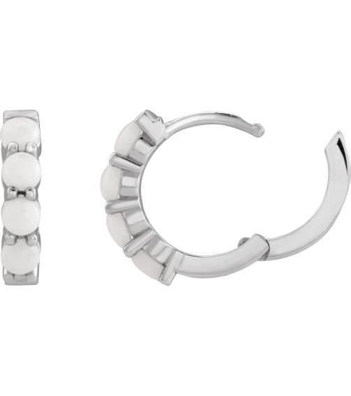 87181 Earring Set 14K White 14.7 Mm 3 Mm Natural White Opal Round 3 Mm Pair Hinged Polished Natural White Opal Cabochon Hinged Hoop Earrings