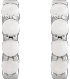 87181 Earring Set 14K White 14.7 Mm 3 Mm Natural White Opal Round 3 Mm Pair Hinged Polished Natural White Opal Cabochon Hinged Hoop Earrings