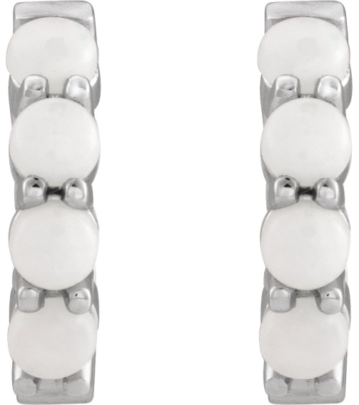 87181 Earring Set 14K White 14.7 Mm 3 Mm Natural White Opal Round 3 Mm Pair Hinged Polished Natural White Opal Cabochon Hinged Hoop Earrings