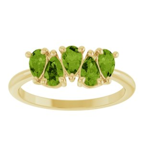 72454 Ring Set 14K Yellow Natural Peridot Pear 5 X 3 Mm Polished Natural Peridot Five-Stone Ring