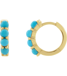 87181 Earring Set 14K Yellow 14.7 Mm 3 Mm Natural Turquoise Round 3 Mm Pair Hinged Polished Natural Turquoise Cabochon Hinged Hoop Earrings