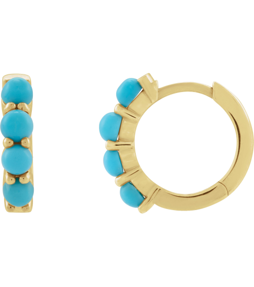 87181 Earring Set 14K Yellow 14.7 Mm 3 Mm Natural Turquoise Round 3 Mm Pair Hinged Polished Natural Turquoise Cabochon Hinged Hoop Earrings