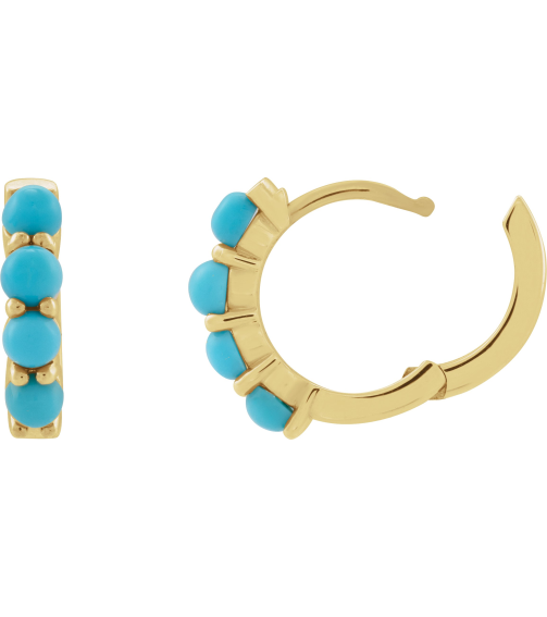 87181 Earring Set 14K Yellow 14.7 Mm 3 Mm Natural Turquoise Round 3 Mm Pair Hinged Polished Natural Turquoise Cabochon Hinged Hoop Earrings