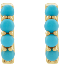 87181 Earring Set 14K Yellow 14.7 Mm 3 Mm Natural Turquoise Round 3 Mm Pair Hinged Polished Natural Turquoise Cabochon Hinged Hoop Earrings