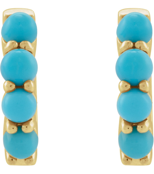 87181 Earring Set 14K Yellow 14.7 Mm 3 Mm Natural Turquoise Round 3 Mm Pair Hinged Polished Natural Turquoise Cabochon Hinged Hoop Earrings